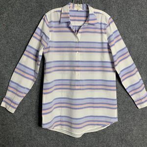 J.Crew Striped Women M Tab Roll Long Sleeve Tunic Top Cool Cotton Light Weight